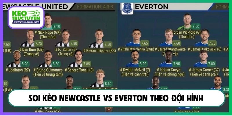 Soi kèo Newcastle vs Everton theo đội hình